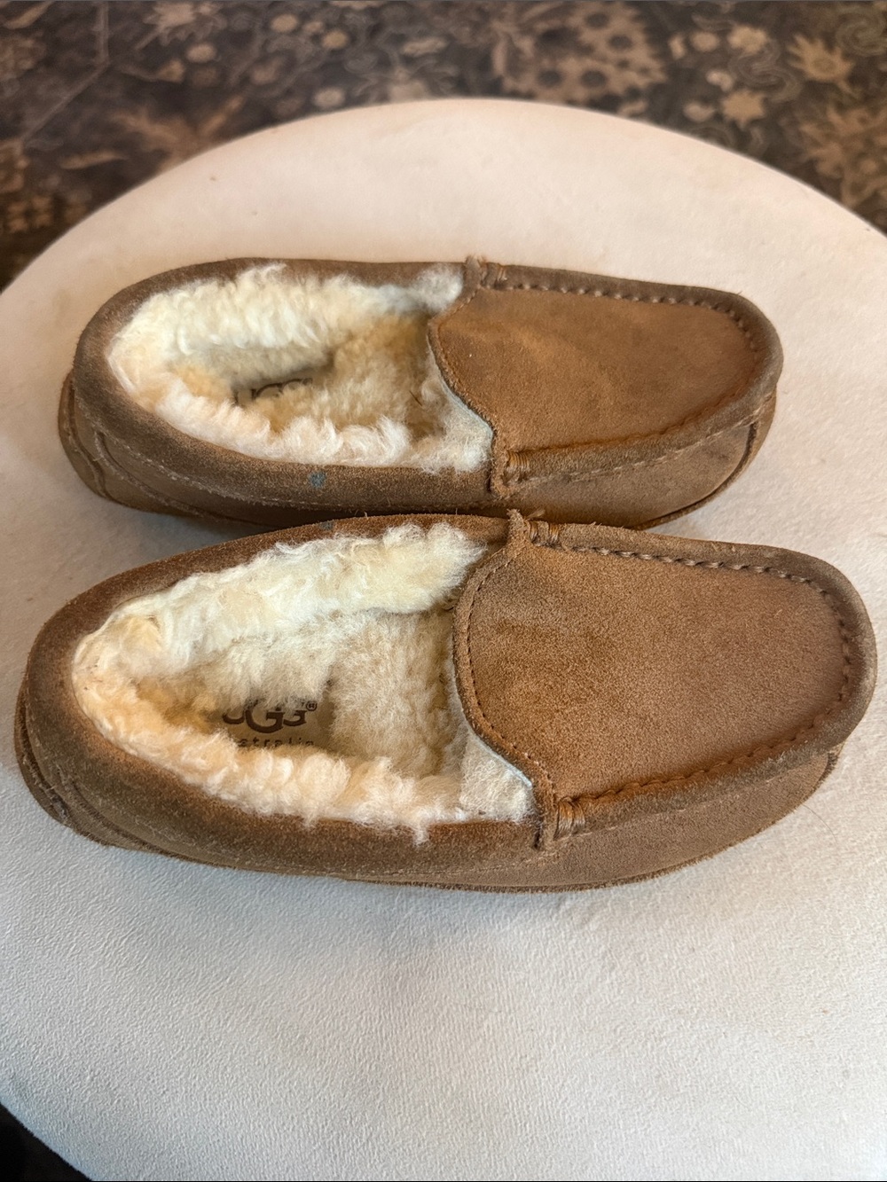 UGG Kids Chestnut Suede Shearling-Lined Moccasins